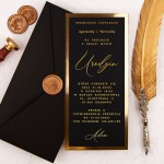 Eleganckie zaproszenia na urodziny na czarnym papierze - Gold Black Rome